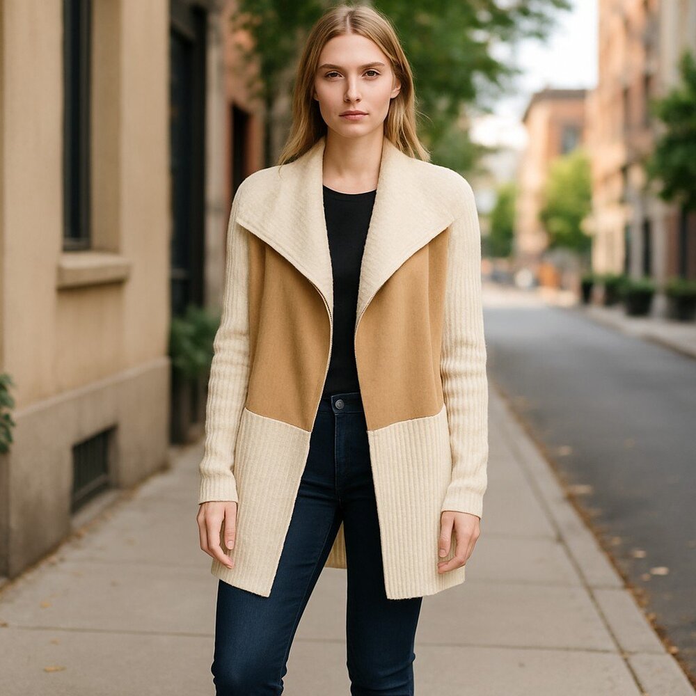 NWT Nordstrom X RDI IVORY Faux Shearling Lined Shawl Cardigan Sweater